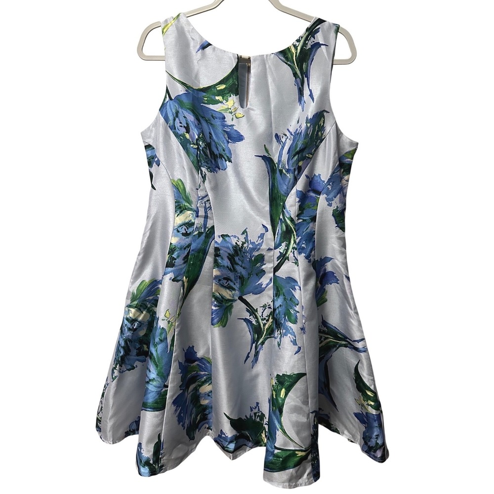 NWT Dressbarn Floral Fit and Flare‎ Dress Blue Green Size 16 Wedding Garden